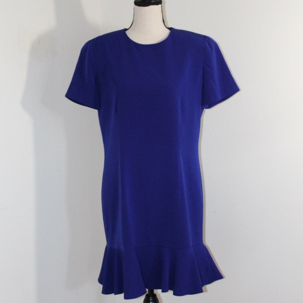 Evan Picone, Vibrant Blue/Purple ruffle hem short sleeve Sheath dress